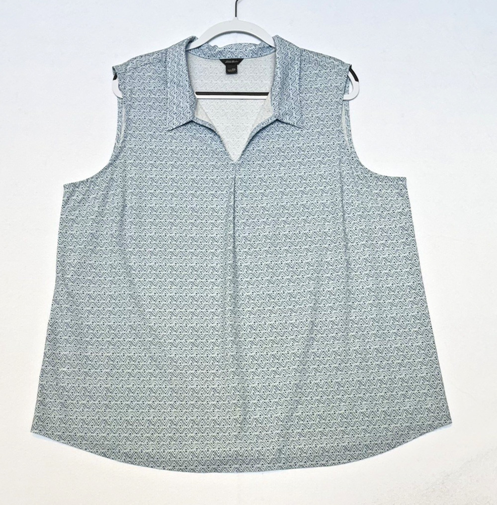 Eddie Bauer Womens 2XL Blue Sleeveless Top Pullover Style Collared Poly Spandex